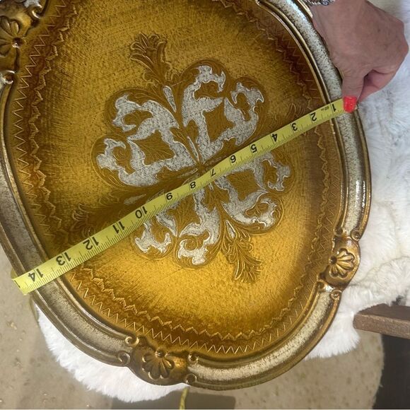 Vintage Tray / Wall Decor Made in Florence Italy Floral Cross Gold  Plated - Picture 8 of 8